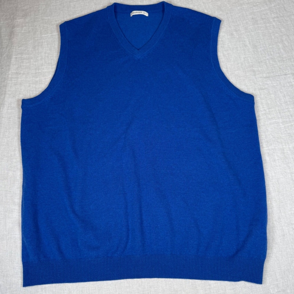 Woolovers Sweater Vest Mens XXL Blue Merino Wool Cashmere V-Neck Preppy